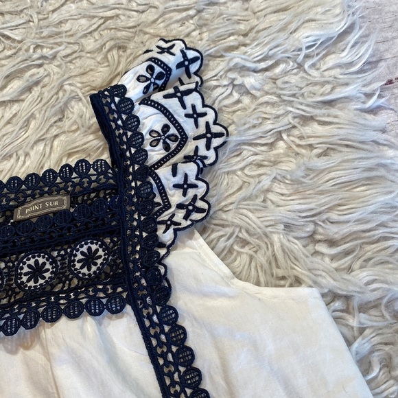 J. CREW Point Sur Eyelet Navy Crochet Trim Top sz XS - Picture 6 of 12